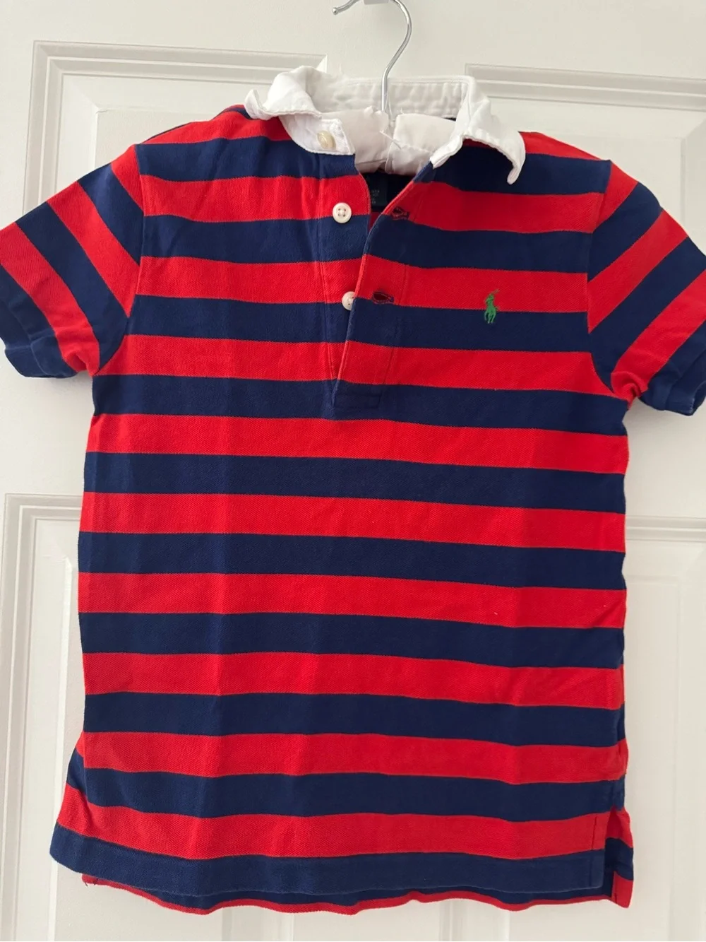 Ralph Lauren Kids Red & Navy Striped Polo with White Collar